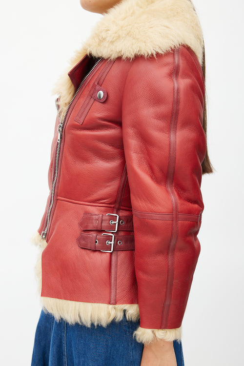 Alexander McQueen Red Leather 
Shearling Biker Jacket