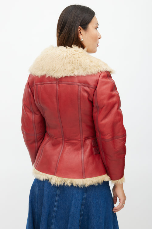 Alexander McQueen Red Leather 
Shearling Biker Jacket