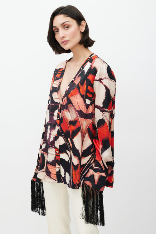 Alexander McQueen Red 
Multicolour Fringe Silk Shirt