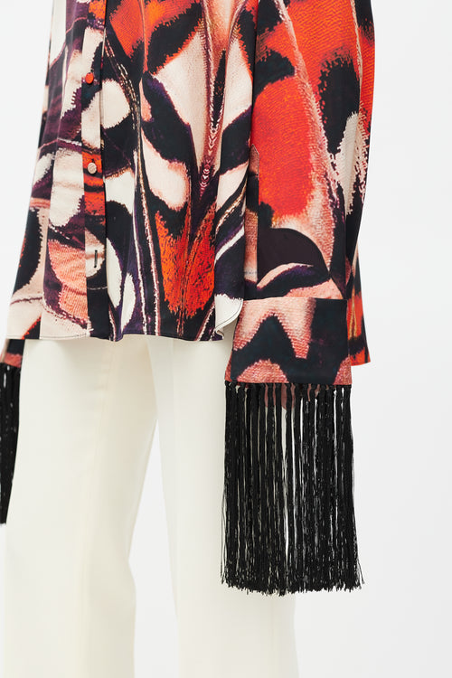 Alexander McQueen Red 
Multicolour Fringe Silk Shirt