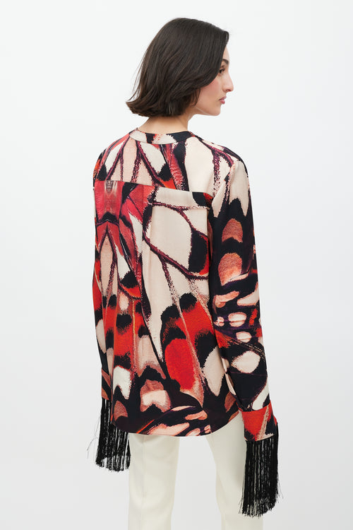 Alexander McQueen Red 
Multicolour Fringe Silk Shirt