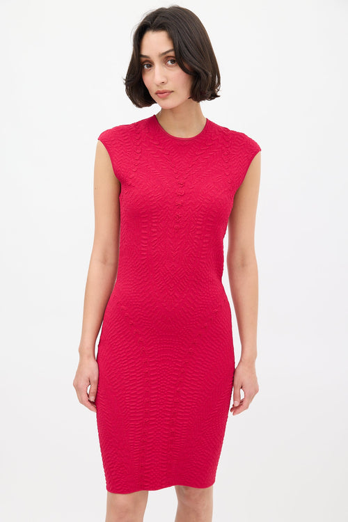 Alexander McQueen Red Textured Knit Fitted Dress