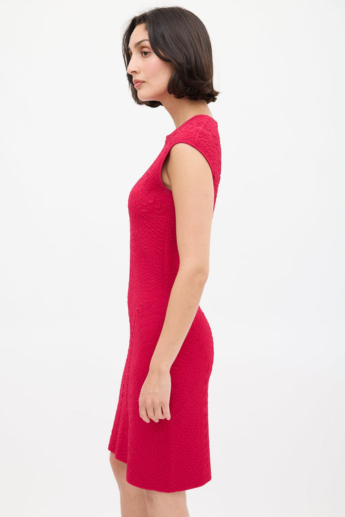 Alexander McQueen Red Textured Knit Fitted Dress