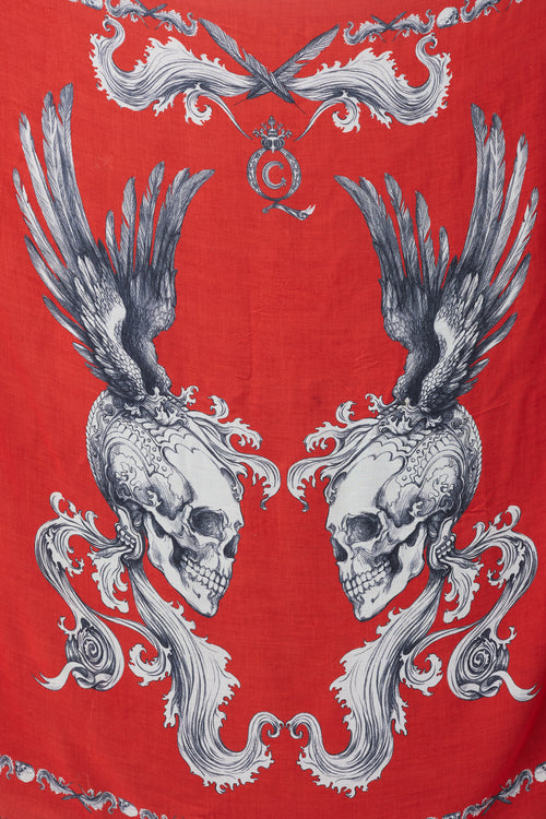 Alexander McQueen Red 
White Skull Print Scarf