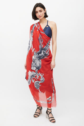 Alexander McQueen Red 
White Skull Print Scarf