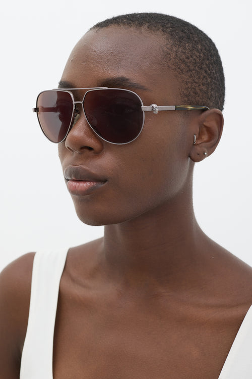 Alexander McQueen Silver 
Brown AM0018S Aviator Sunglasses