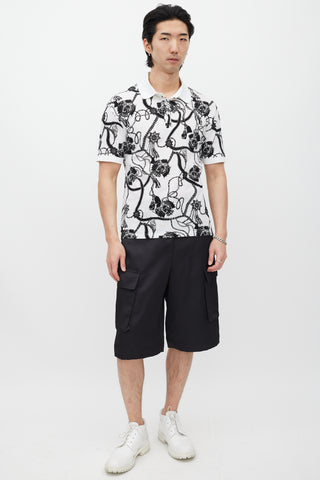 Alexander McQueen White 
Black Rope Print Polo