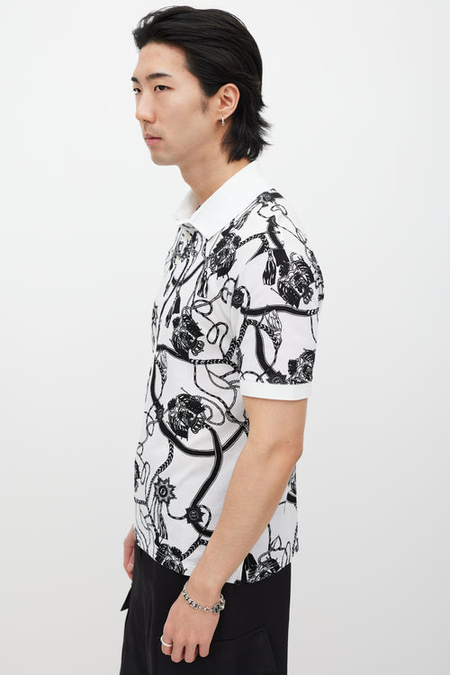 Alexander McQueen White 
Black Rope Print Polo