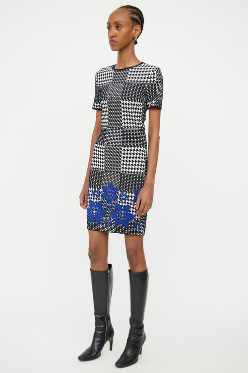 Alexander McQueen Black White 
Blue Short Sleeve Dress