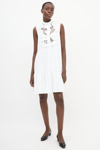 Alexander McQueen White Cotton Ruffle Frill Hem Midi Dress