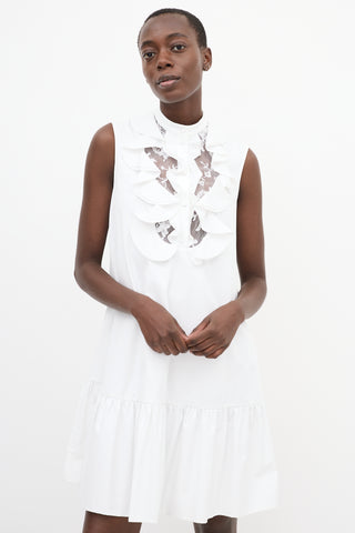 Alexander McQueen White Cotton Ruffle Frill Hem Midi Dress