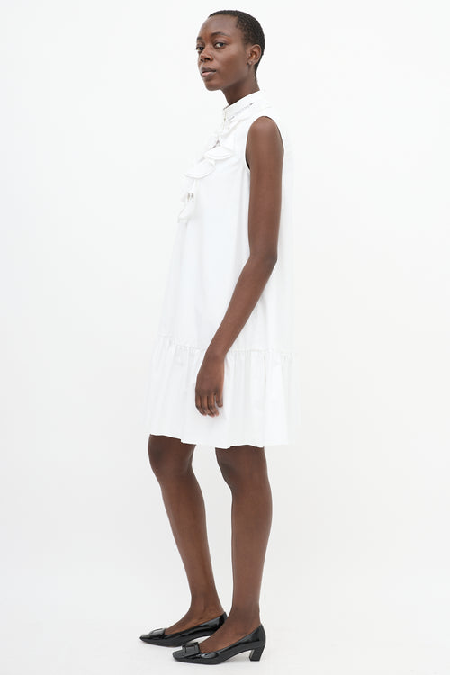 Alexander McQueen White Cotton Ruffle Frill Hem Midi Dress