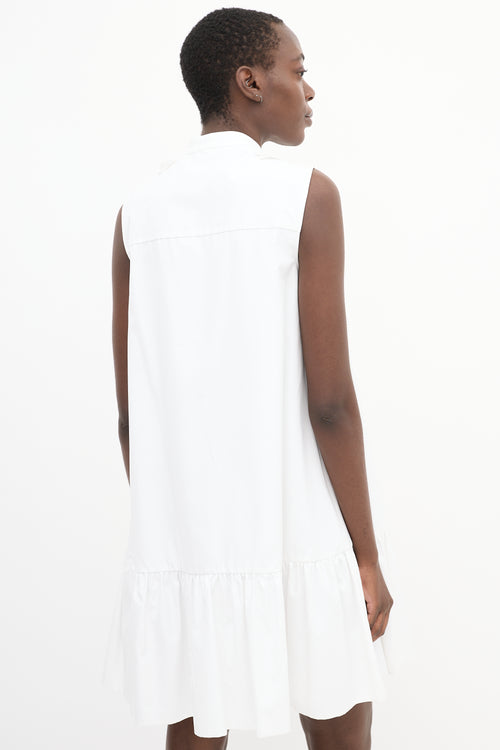 Alexander McQueen White Cotton Ruffle Frill Hem Midi Dress