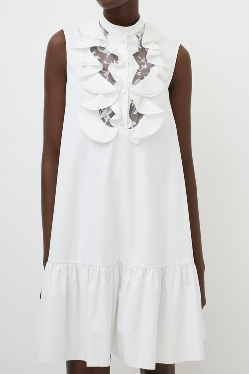 Alexander McQueen White Cotton Ruffle Frill Hem Midi Dress