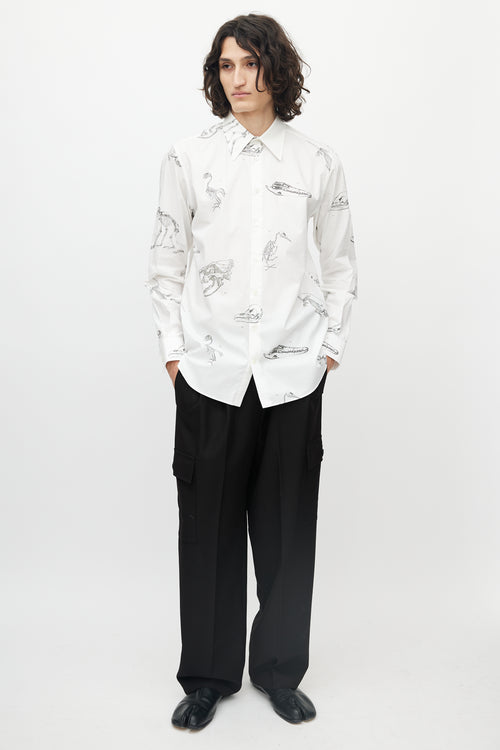 Alexander McQueen White 
Grey Fossil Print Button Up Shirt