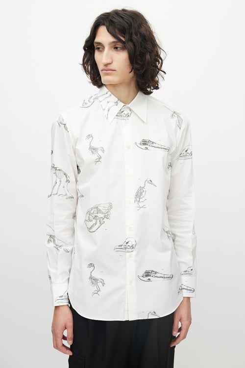 Alexander McQueen White 
Grey Fossil Print Button Up Shirt