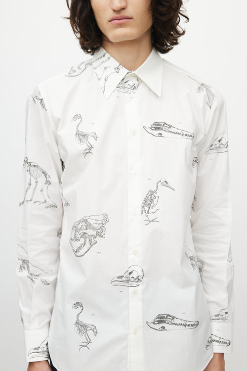 Alexander McQueen White 
Grey Fossil Print Button Up Shirt