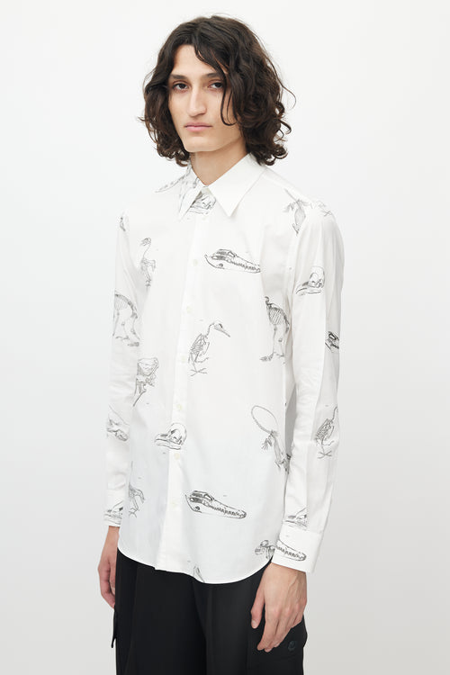 Alexander McQueen White 
Grey Fossil Print Button Up Shirt