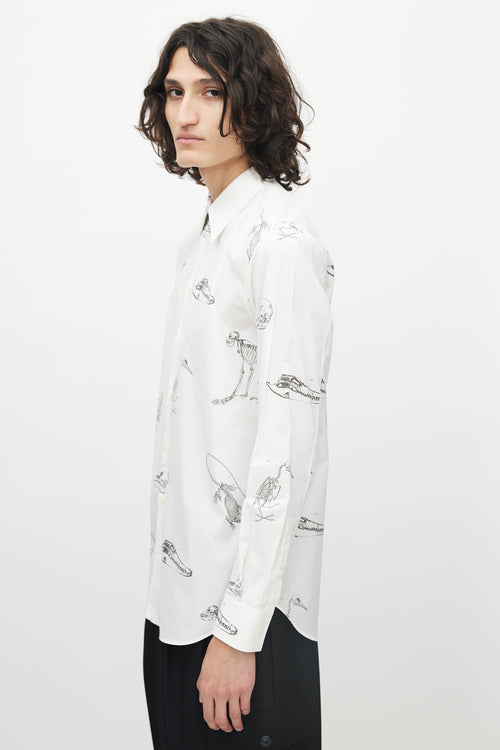 Alexander McQueen White 
Grey Fossil Print Button Up Shirt