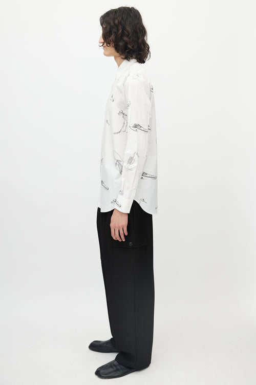 Alexander McQueen White 
Grey Fossil Print Button Up Shirt