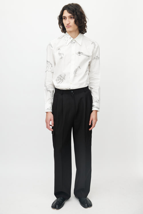 Alexander McQueen White 
Grey Fossil Print Button Up Shirt