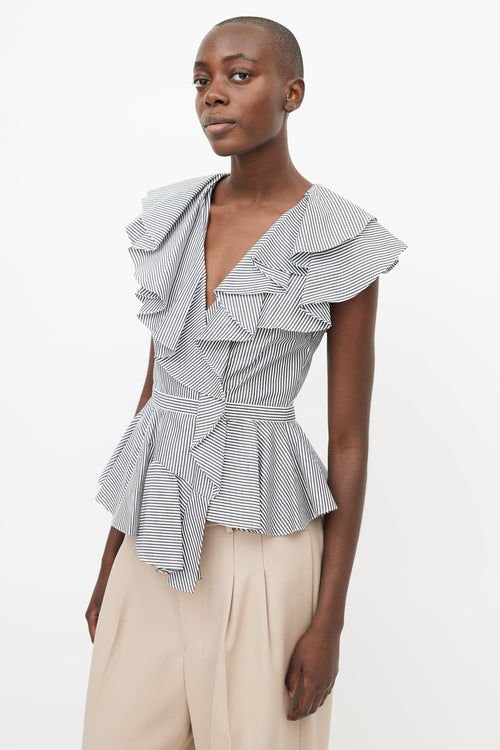 Alexander McQueen White 
Grey Stripe Peplum Top