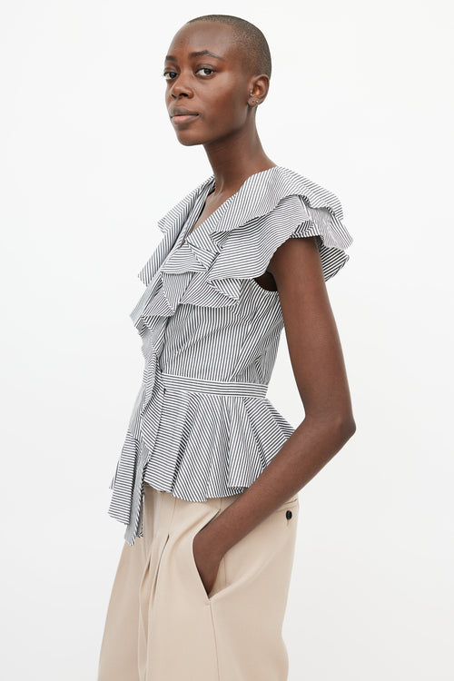 Alexander McQueen White 
Grey Stripe Peplum Top