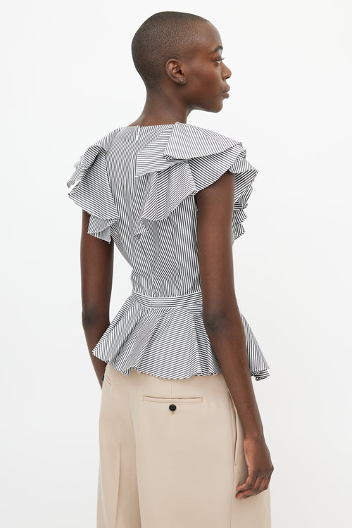 Alexander McQueen White 
Grey Stripe Peplum Top