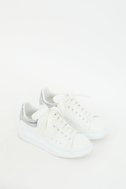 Alexander McQueen White 
Silver Leather Oversized Sneaker