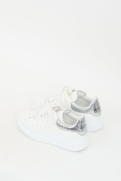 Alexander McQueen White 
Silver Leather Oversized Sneaker