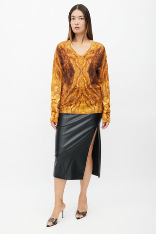 Alexander McQueen Yellow 
Brown Print V-Neck Sweater