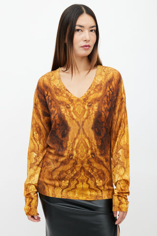 Alexander McQueen Yellow 
Brown Print V-Neck Sweater