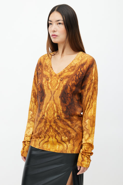 Alexander McQueen Yellow 
Brown Print V-Neck Sweater