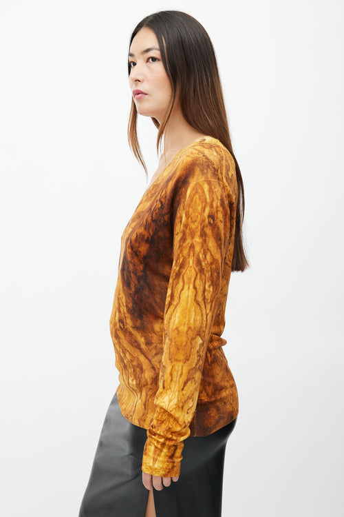 Alexander McQueen Yellow 
Brown Print V-Neck Sweater