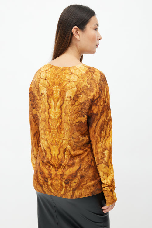 Alexander McQueen Yellow 
Brown Print V-Neck Sweater