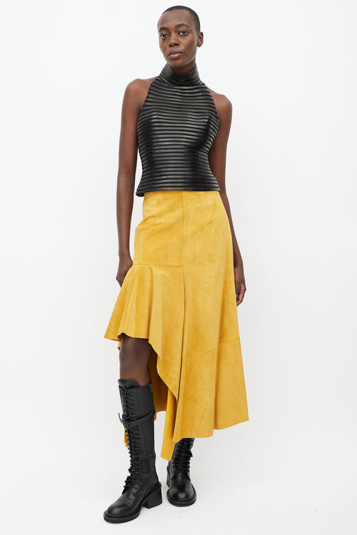 Alexander McQueen Yellow Ruffled Suede Skirt