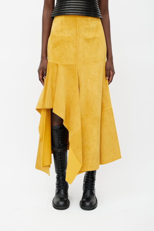 Alexander McQueen Yellow Ruffled Suede Skirt