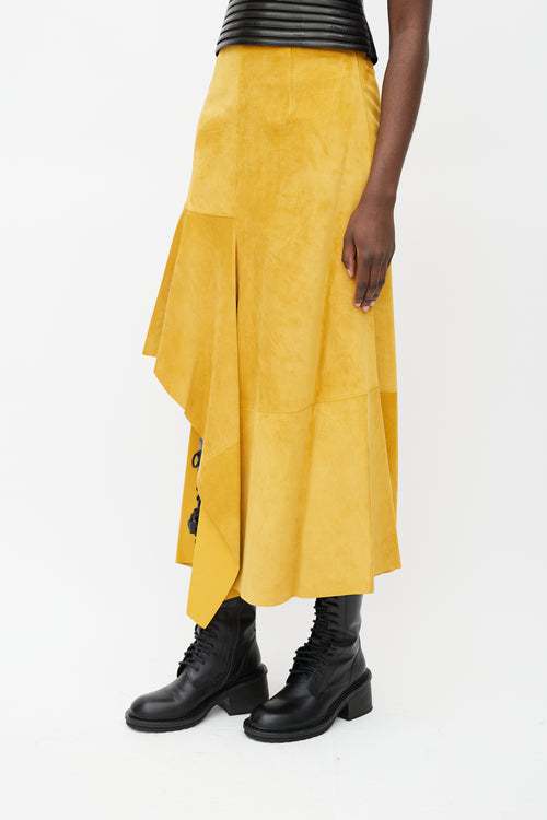 Alexander McQueen Yellow Ruffled Suede Skirt