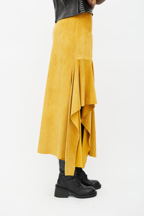 Alexander McQueen Yellow Ruffled Suede Skirt