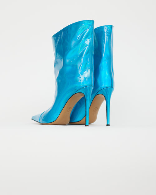 Alexander Vauthier Metallic Blue Leather Pointed Toe Boot