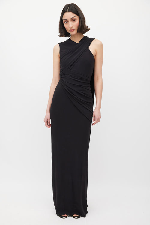 Alexander Wang Black Asymmetrical Draped Cutout Back Dress