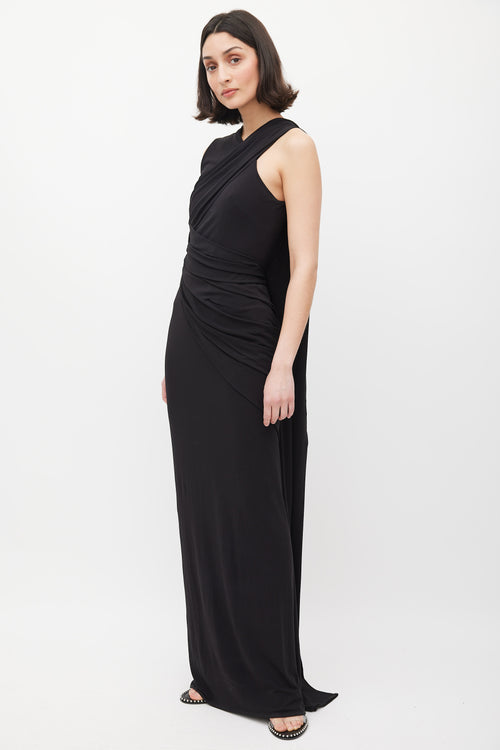 Alexander Wang Black Asymmetrical Draped Cutout Back Dress