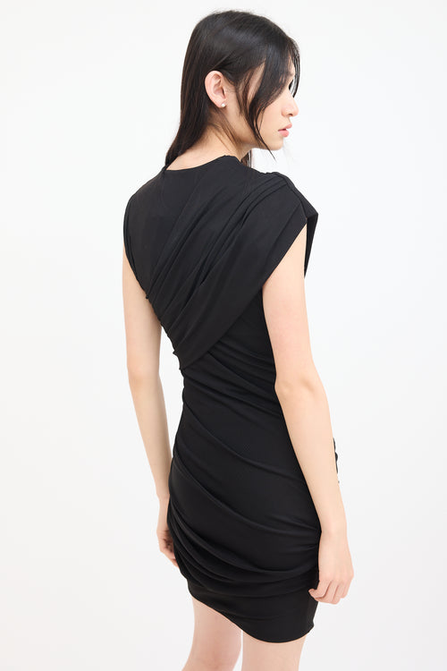 Alexander Wang Black Asymmetrical Gathered Midi Dress