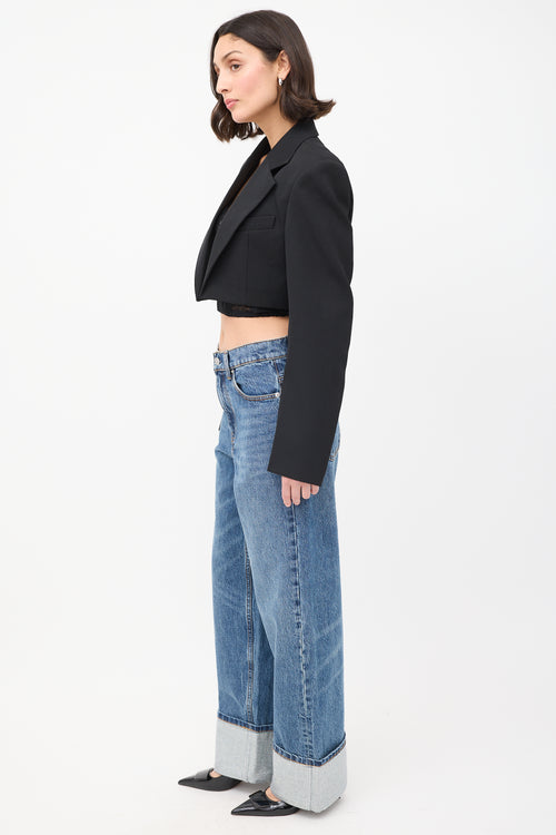 Alexander Wang Black Wool Logo Cropped Blazer