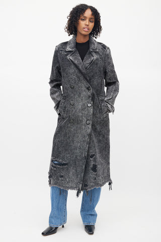 Alexander Wang Black Distressed Double Breasted Trench Coat