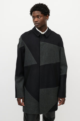 Alexander Wang Black 
Grey Wool Patchwork Coat