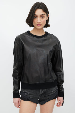 Alexander Wang Black Leather Fringe Sweatshirt