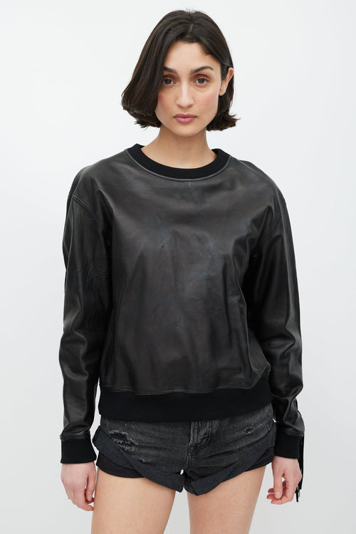 Alexander Wang Black Leather Fringe Sweatshirt