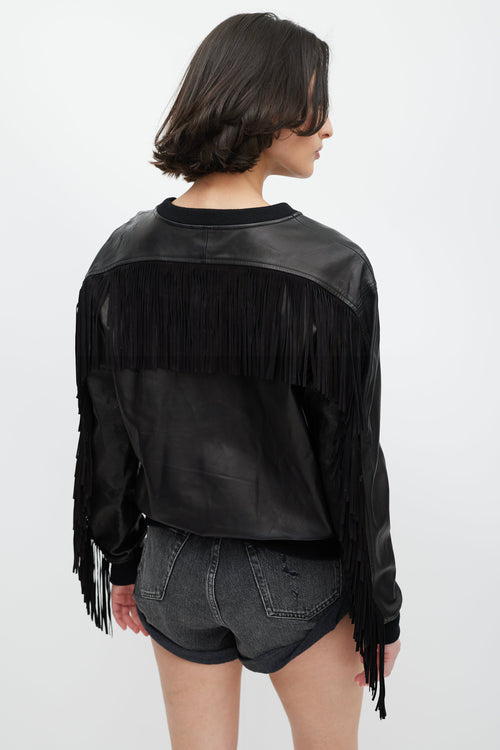 Alexander Wang Black Leather Fringe Sweatshirt