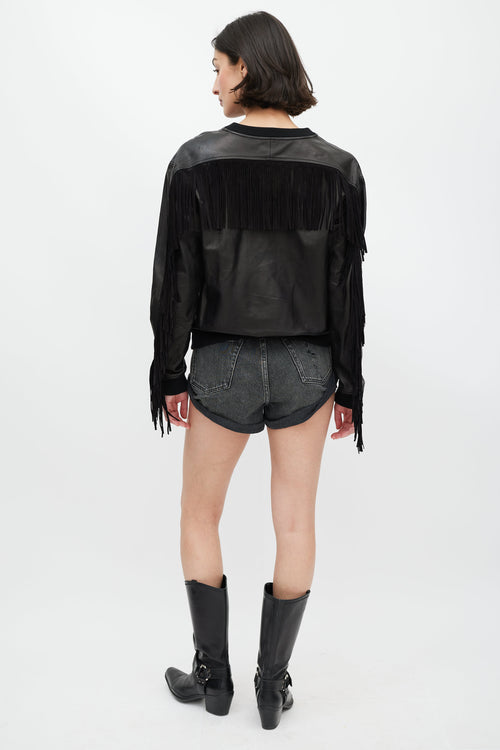 Alexander Wang Black Leather Fringe Sweatshirt